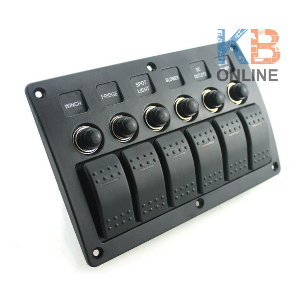 เบรกเกอร์ อลูมิเนียมLED แดง แผงโยกสวิตซ์ 6 gang 5A x 3, 10A x 2, 15A x1 Aluminum Breaker Red LED Roc