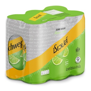 ชเวปส์ น้ำอัดลม มะนาวโซดา ไม่มีน้ำตาล 330 มล. x 6 กระป๋อง Schweppes Soft Drink Lime Soda Zero Sugar 330mlx6Cans