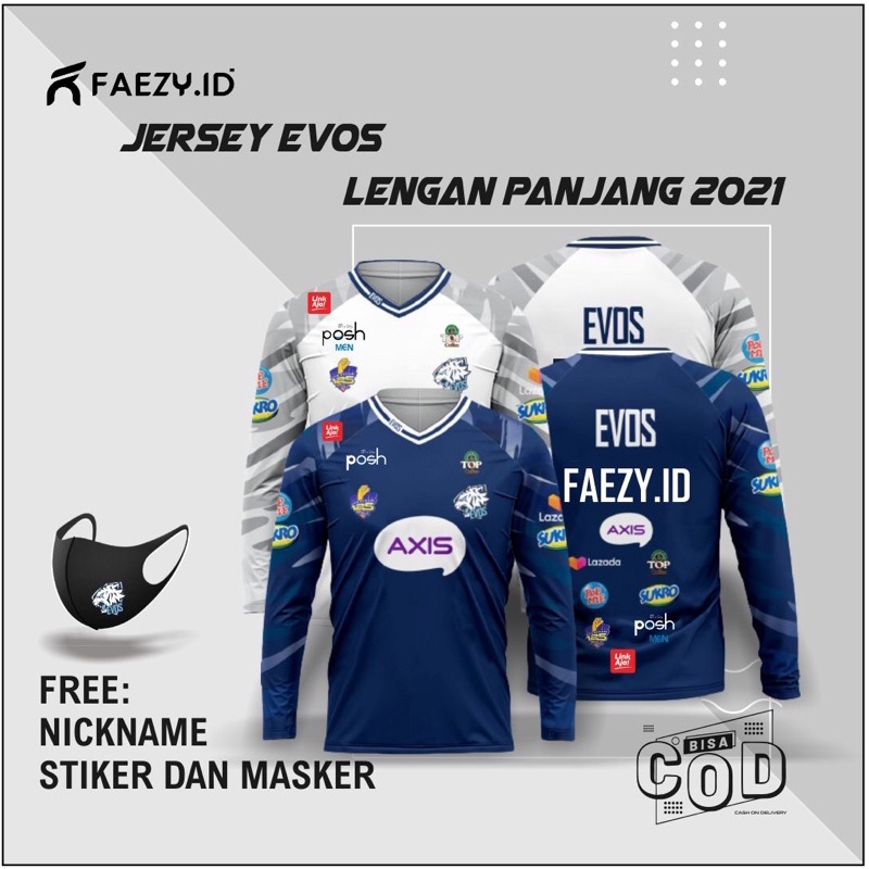 เสื้อกีฬาแขนยาว ลาย Jersey Evos Esport ฟรีหน้ากากนิกเกิล และสติกเกอร์ 2021