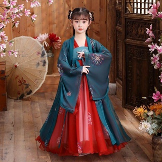 * กระโปรงเด็ก * ชุดจีนเด็ก สาว hanfu ฤดูใบไม้ร่วงบางรุ่นแขนกว้างนางฟ้าเด็กเครื่องแต่งกายสไตล์จีนเจ้าหญิงฉีหน้าอกกระโปรง guzheng เครื่องแต่งกาย