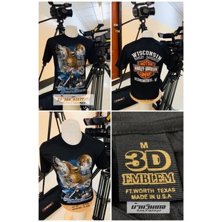 เสื้อยืดผู้ชาย เสื้อฮาเลย์ (harley davidson)  ป้าย 3D EMBLEM ผ้าบาง50/50 เสื้อผ้า เสื้อวินเทจ