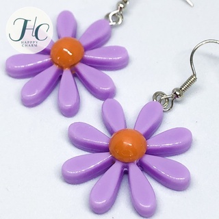 ต่างหูสไตล์เกาหลี ดอกเดซี่สีม่วง เกสรสีส้ม น่ารักสดใส ใส่ไปเที่ยวเสริมลุค daisy earring