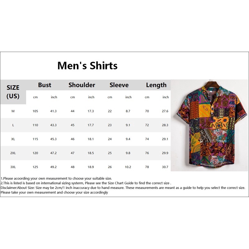 mens ethnic style printed cotton breathable summer short sleeve buttons fly henley shirts