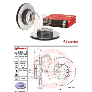 09 5875 11 จานเบรค ล้อ F (ยี่ห้อ BREMBO) รุ่น HC UV BMW ซีรี่ส์ 7 E38 730i 735i ปี1994-2001