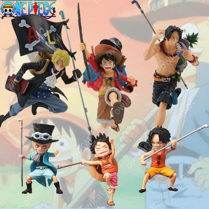 โมเดลวันพีช One Piece Luffy Ace Sabo Running Brothers Childhood PVC Figure Onepiece Straw Hat มังกี้
