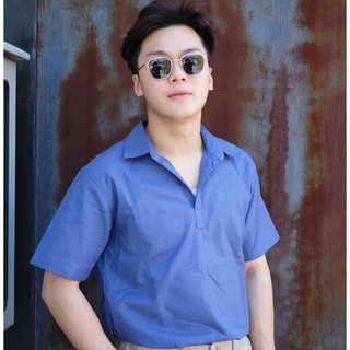 เสื้อเชิ้ต แบรนด์ smart.shirt ปกผ่า แขนสั้น สีกรมยีนส์