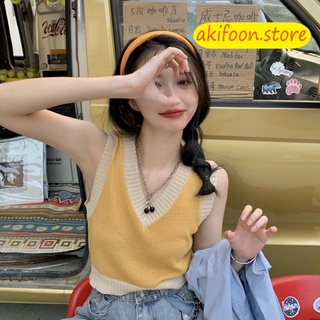 AKIFOON 🌷พร้อมส่ง🌷19991&amp; เสื้อกล้ามไหมพรม เซ็กซี่ขั้นสุด แฟชั่นเสื้อกั๊ก ผ้านิ่มน่ารักสไตล์​เกาหลี​มาก