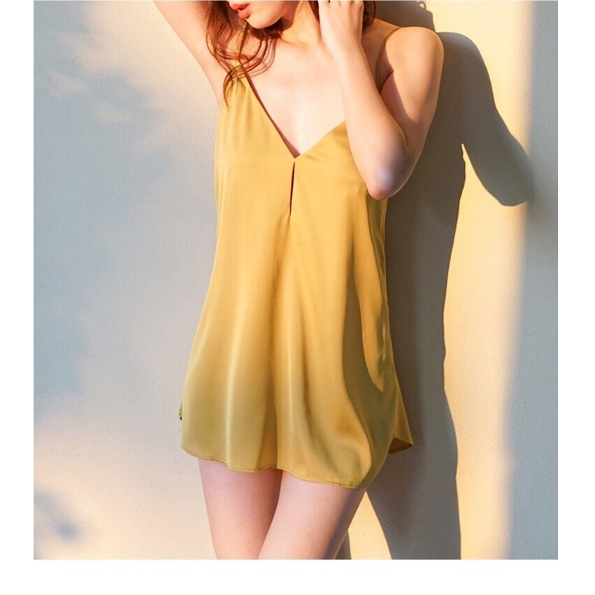 มี 4 สี ชุดนอน > ชุดนอนเซ็กซี่ >deep v neck sexy sleepdress