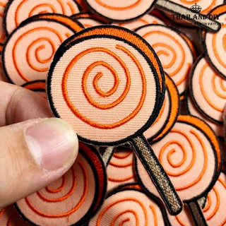 ตัวรีด อมยิ้ม สีส้ม การ์ตูน ขนม Orange lollipop Patch งานปัก DIY WOP ตัวรีดติดเสื้อ กระเป๋า กางเกง อาร์ม ลาย สวยๆ น่ารัก