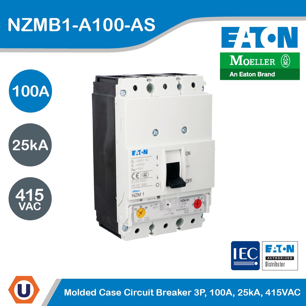 EATON Molded Case Circuit-Breaker (MCCB) 3P 100A 25kA ที่ 415VAC | NZMB1-A100-AS | Ucanbuys