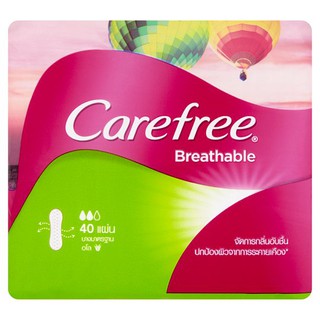 แคร์ฟรี บรีทเอเบิ้ล อโล แผ่นอนามัย บางมาตรฐาน ขนาด 156มม. 40 ชิ้น แผ่นอนามัย Carefree Breathable Aloe 156mm Standard Pan