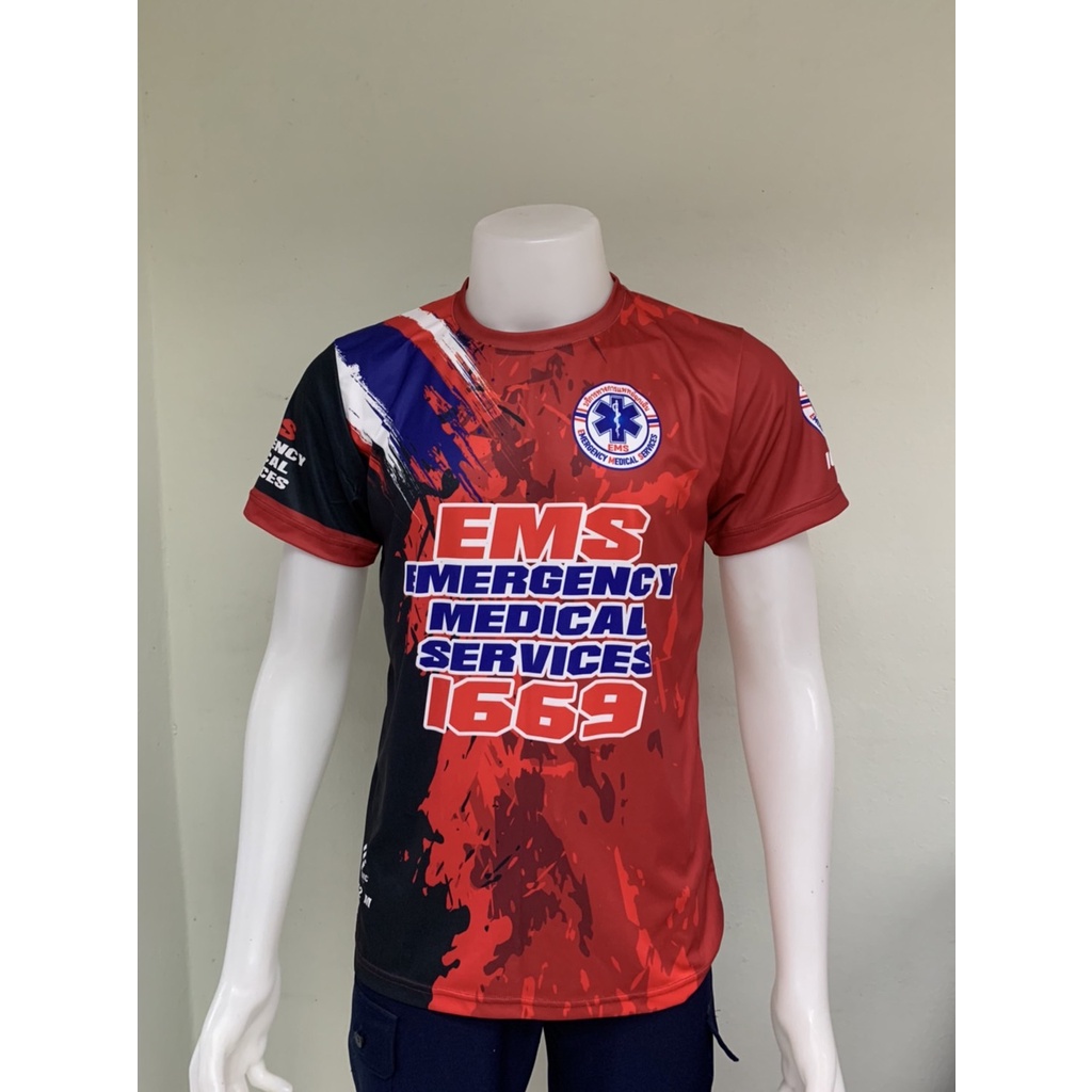 H002 เสื้อพิมพ์ลาย กู้ชีพ สีแดง-ดำ