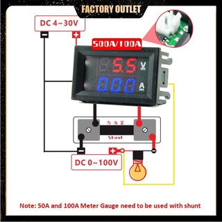 โวลต์มิเตอร์ DC 100V 100A สีแดง + สีแดง 0.28 นิ้ว จอแสดงผลดิจิตอล LED คู่มิเตอร์แอมมิเตอร์