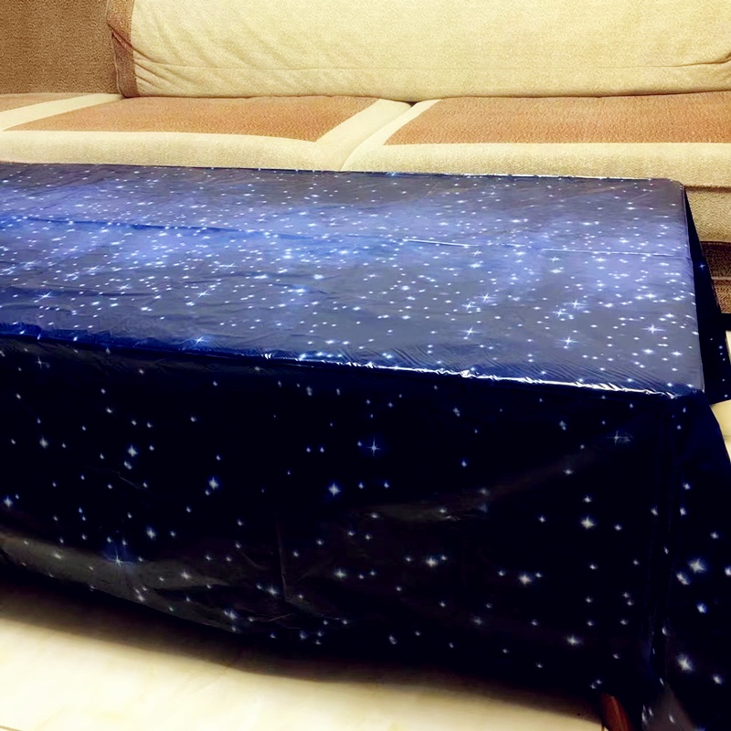1PC 1.37MX2.74M Starry Sky Galaxy Space Stars และ moon Theme ผ้าปูโต๊ะพลาสติกแบบใช้แล้วทิ้งผ้าคลุมโต