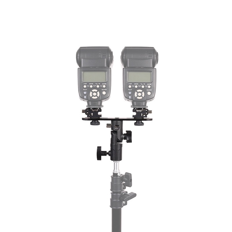 ขายึดโคมไฟหัวคู่ที่วางแฟลชรองเท้าร้อนคู่ฐานแฟลชที่วางโคมไฟรูปตัว E ร่มสะท้อนแสงแบบเสียบได้ Double head lamp bracket