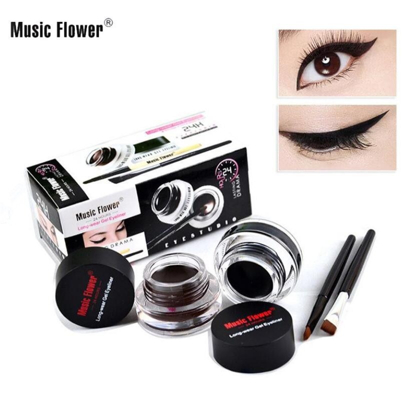 เจลเขียนคิ้วเจลอายไลเนอร์ 2 ตลับกันน้ำ ติดทน 24 ชม. Music Flower 24 Hours Longwear Gel Eyeliner  เขี