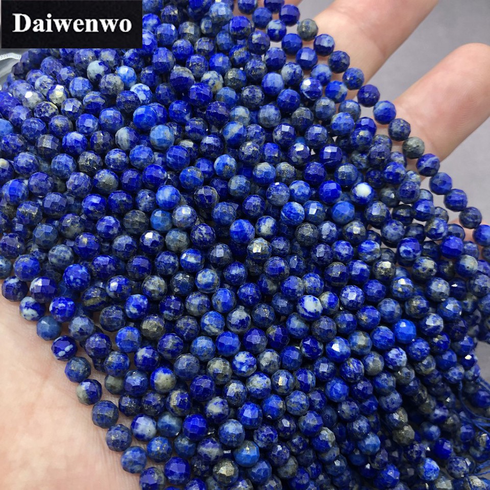 หินธรรมชาติ Lapis Lazuli ลูกปัดเล็กประกอบเหลี่ยมเพชรพลอยส่องแสง
