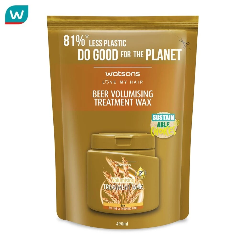 Watsons วัตสัน ทรีทเมนท์ แวกซ์ เบียร์ ฟอร์ ฟายน์ ออร์ ทินนิ่ง แฮร์ 490มล.(รีฟิล)