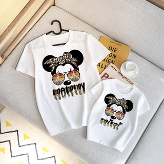 เสื้อยืดลําลอง พิมพ์ลาย Disney Mickey Mouse Mommy Mimi แฟชั่นฤดูร้อน สําหรับแม่ และลูกสาว