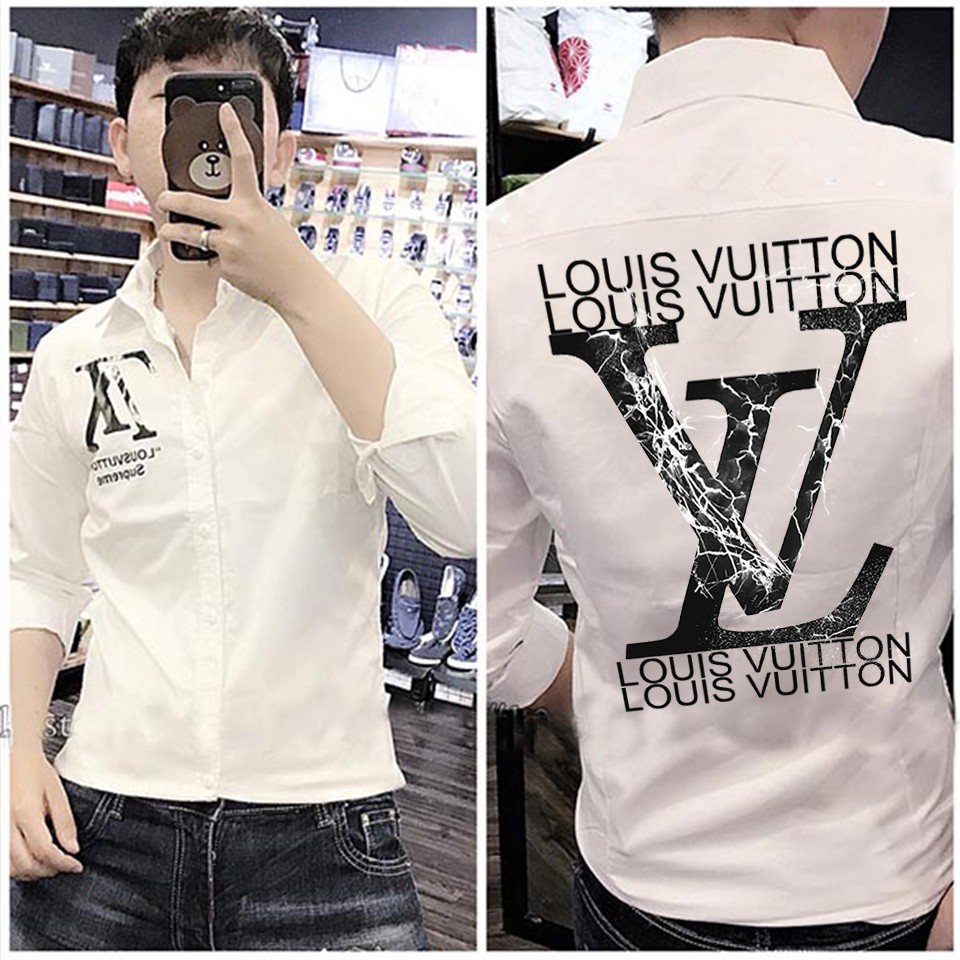 เสื้อเชิ้ตผู้ชาย LV VTON ลายคุณภาพสูง