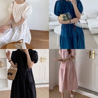 【RTร้านแฟชั่น】พร้อมส่ง  sweet puff dress C1436 เดรสยาวแขนตุ๊กตา เดรสยาวมินิมอล มี 4 สี ดำ ขาว ชมพู น้ำเงินใหม่