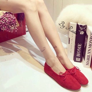 💋🎶มาแล้วจ้า🎶💋 แบบใหม่ Style เกาหลี พร้อมส่ง!!! รองเท้า กึ่ง บัลเลย์ ตกแต่ง โบด้านหน้า คัชชูหนังก