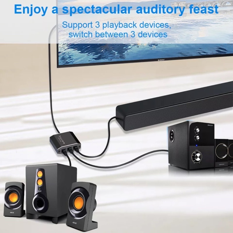 อลูมิเนียมSpdif Toslink Optical Digital Audio Splitter is 1X3 Optical Splitterสนับสนุน5.1CH LPCM 2.0 DTS