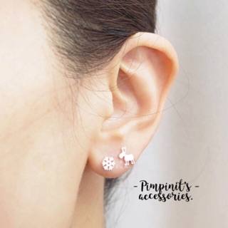 📬 พร้อมส่ง : 🦌❄️ต่างหูมินิมอลลายกวางมูสและสโนว์เฟล็กซ์ | Moose &amp; Snowflake Stainless Steel Minimalist Stud Earring