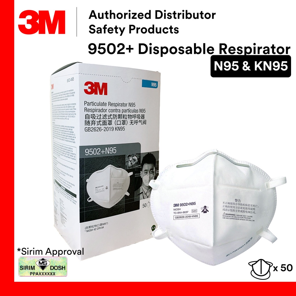 3M 9502+ N95 & KN95 3M 9502V+ P2 & KN95 Particulate Dispoculate หน้ากากหมอกควันฝุ่น DOSH SIRIM