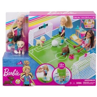 ชุดเซตเชลซีเล่นกีฬาฟุตบอลกับผองเพื่อนสุนัข 2 ตัว  รุ่น GHK37 / Barbie Chelsea Soccer Playset : GHK37