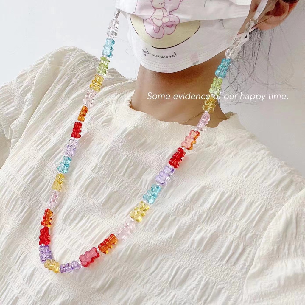 สายโซ่คล้องคอ อะคริลิค ลายการ์ตูนหมี สีแคนดี้ แบบเรียบง่าย สไตล์เกาหลี สําหรับคล้องแว่นตา หน้ากาก