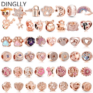 Dinglly จี้ลูกปัด รูปการ์ตูนสัตว์ ดอกเดซี่ สีโรสโกลด์ สีรุ้ง สําหรับทําเครื่องประดับ Diy