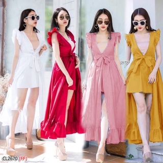 dress เดรสยาวแต่งปีกแขนระบาย