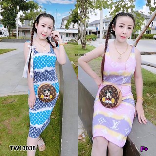 J13038 Dress เดรส คอยู ลายแบรนด์