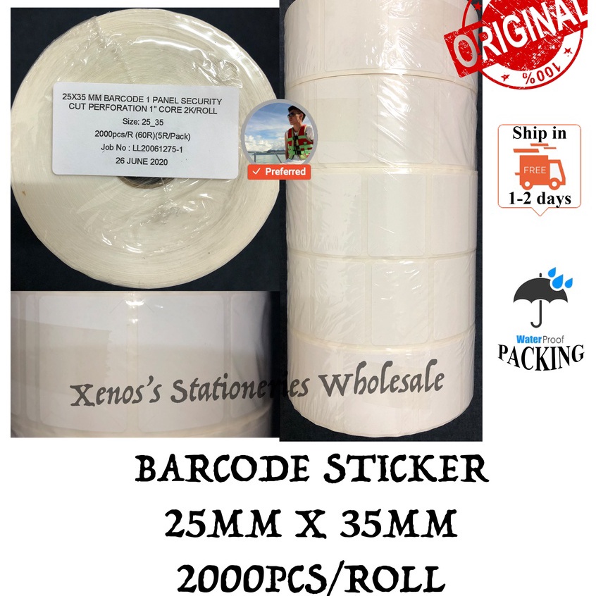 BARCODE THERMALT STICKER 25MM X 35MM [ 2000 ต่อม้วน ]