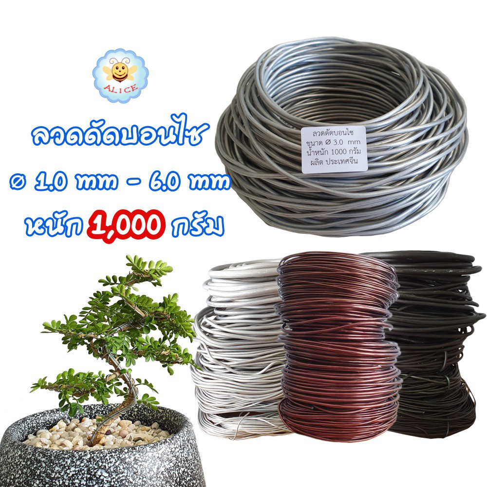 ถูกที่สุด ลวดดัดบอนไซ 1,000 กรัม ⌀1mm-6mm เหนียว ยืดหยุ่น ไม่เป็นสนิม ลวดอลูมิเนียม คุณภาพดี Bonsai Wire alicdolly