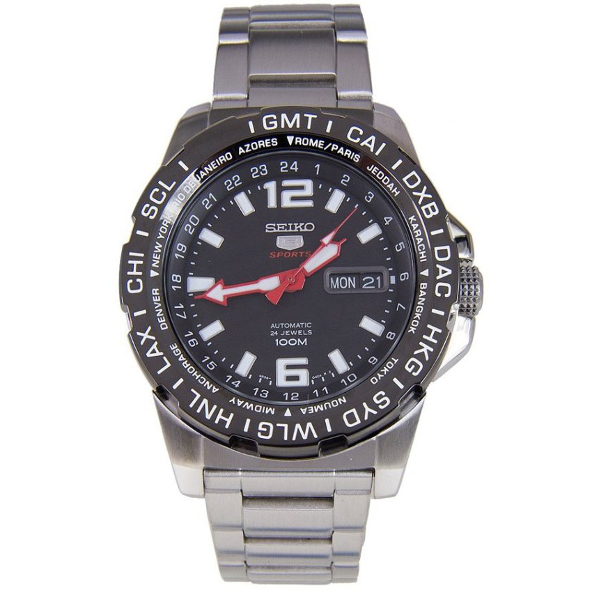 🔥ลดเพิ่ม 330 ใส่โค้ด INCZ8H3🔥 Seiko 5 Sports Automatic Watch Black Stainless Strap SRP685K1