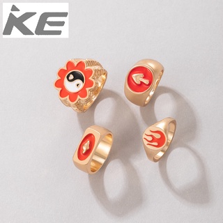 Jewelry Flower Geometric Red Drip Ring Four-piece Irregular Alloy Ring Set for girls for women