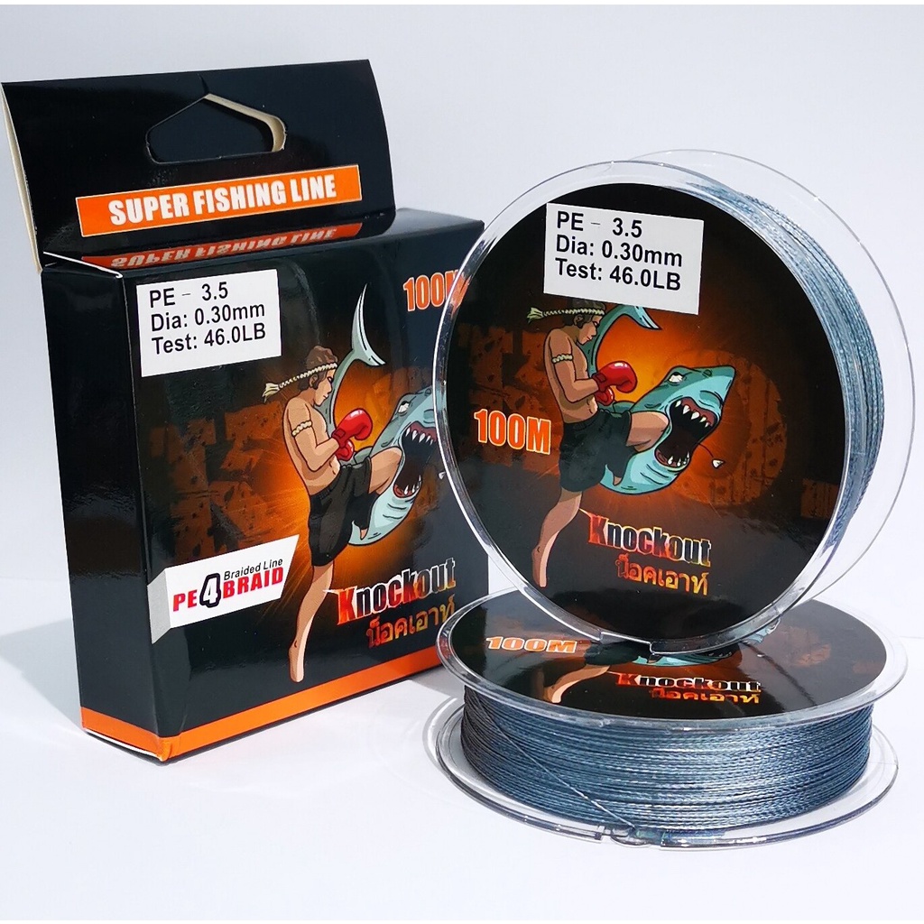 1-2วัน (ส่งไวมากแม่) สาย PE น็อคเอาท์ ถัก 4 สีเทา เหนียว ทน ยาว 100 เมตร Fishing line wire - knock out【Super Thailand】