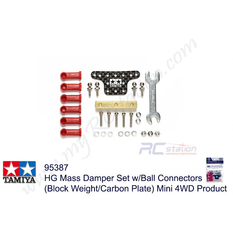 Tamiya 95387 - HG Mass Damper ชุดพร้อมขั้วต่อบอล (น้ําหนักบล็อก/แผ่นคาร์บอน) Mini 4WD Product[95387]