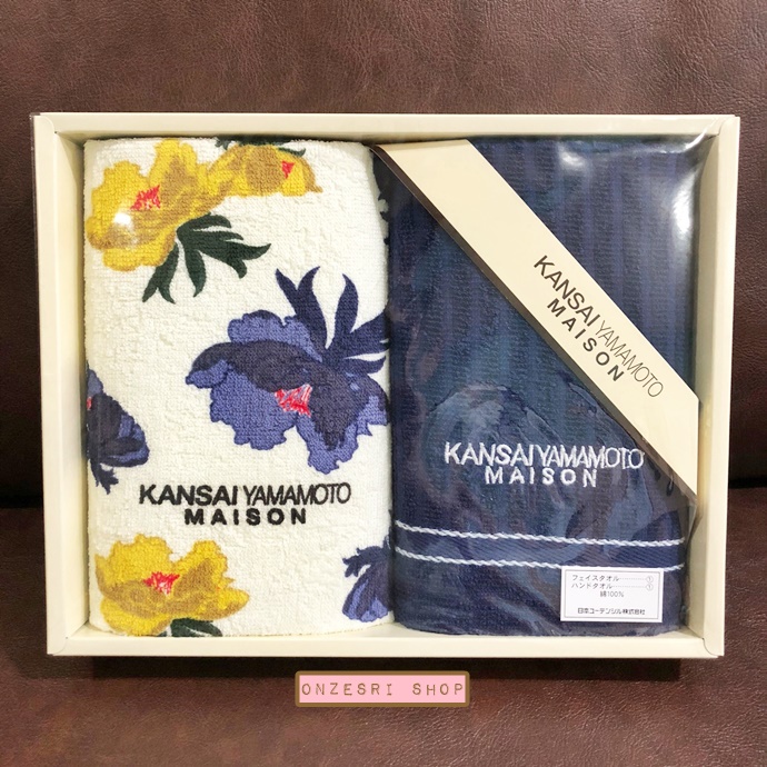 เซ็ตผ้าขนหนู 2 ผืนพร้อมกล่องจากญี่ปุ่น Kansai Yamamoto Maison ขนาด 34 x 75 ซม. / 29 x 29 ซม.