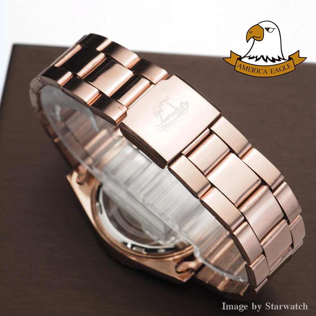 ☄AMERICA EAGLE นาฬิกาข้อมือสุภาพบุรุษ สายสแตนเลส รุ่น AE048G - Pink Gold/White