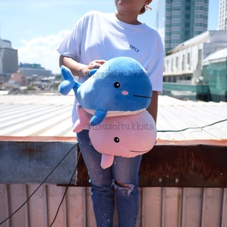 ตุ๊กตา ปลาวาฬ ตัวนุ่ม ท้องลายสีขาว 16นิ้ว วาฬ