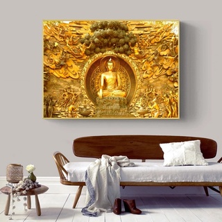 Golden Lord Buddha ภาพโปสเตอร์ ผ้าแคนวาส รูปพระพุทธรูป สีทอง สําหรับตกแต่งผนัง ห้องนั่งเล่น