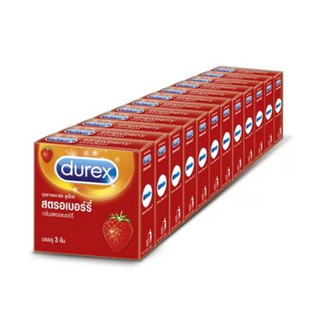 ถุงยางอนามัยดูเร็กซ์ กลิ่นสตรอเบอร์รี่ (Durex Strawberry Condom) 52.5มม. 3pk x 12