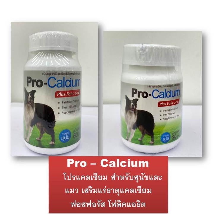 Pro – Calcium  โปรแคลเซียม สำหรับสุนัขและแมว เสริมแร่ธาตุแคลเซียม ฟอสฟอรัส โฟลิคแอธิต ราคา ถูกที่สุด ดีลบีเคเค