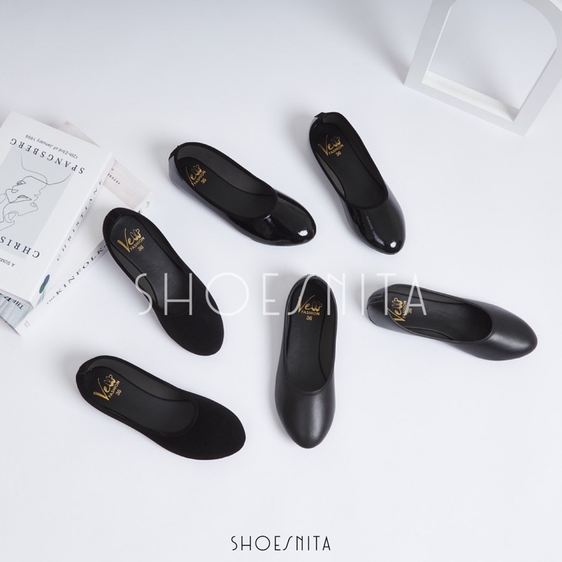 รองเท้าคัชชู ไซส์ใหญ่ 36-44 รองเท้าคัทชู ผู้หญิง สีดำ SHOESNITA