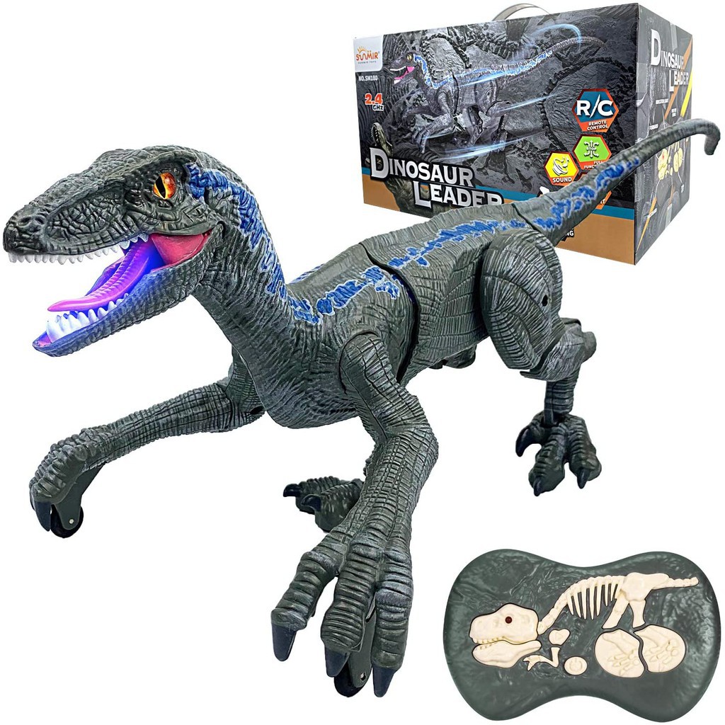 Remote Control Dinosaur Toys Rechargeable 2 4ghz Rc Simulation Walking Robot Velociraptor With Led Light Up Ro Shopee Thailand