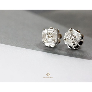 Gems Heritage : ต่างหูเพชรประกบทรง asscher cut หน้ากว้างเทียบเท่า 2.5 (ERWG100)  เพชรแท้น้ำ 98-99