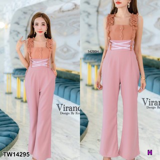 PP14295 จั๊มสูทยาวแขนกุดสายระบาย